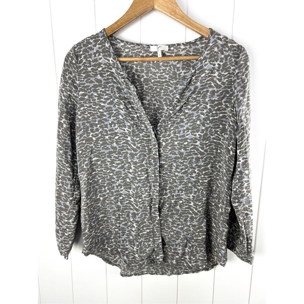 Joie Silk Animal Print Gray Button Down Work Shirt Size S